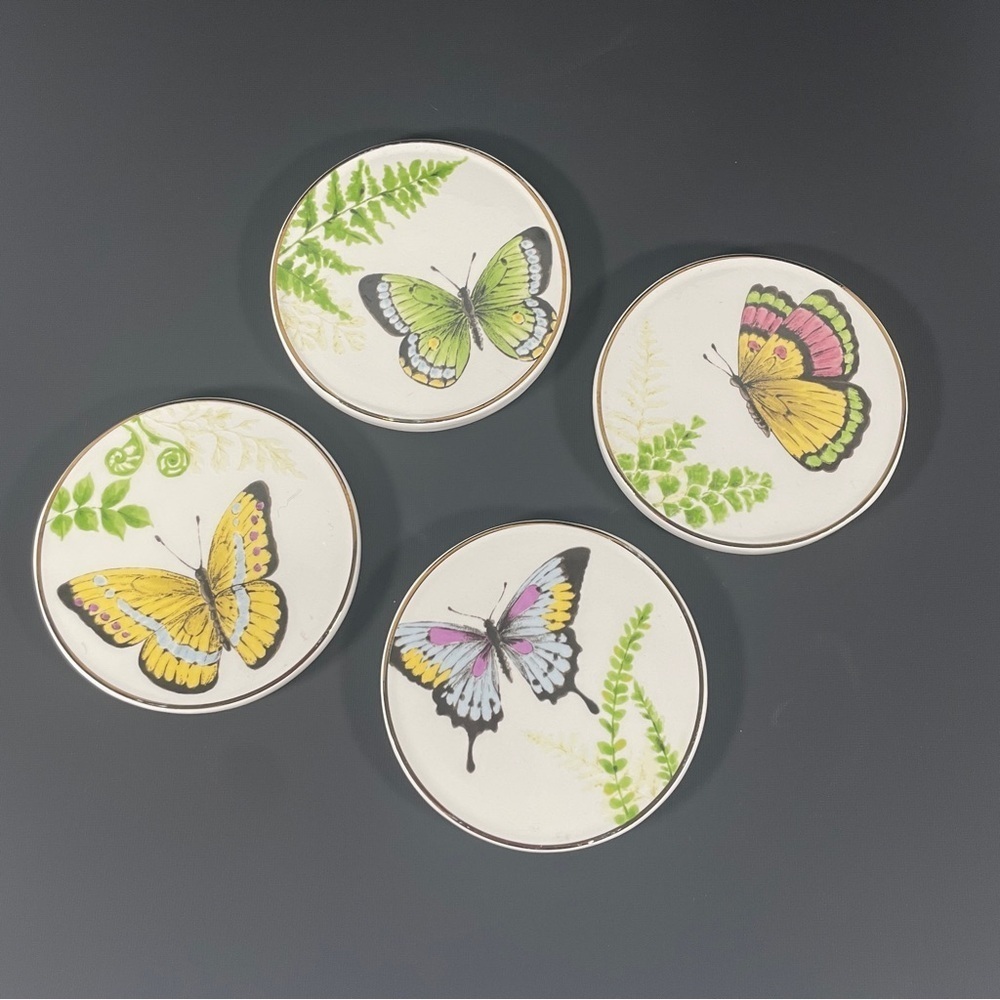 Pier 1, Butterfly Design Ceramic Coasters Set